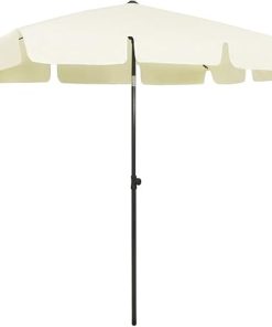 Beach Parasol Adjustable Tilt Durable Polyester Canopy Sand Yellow 79″