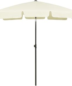 Adjustable Beach Parasol with Sturdy Polyester Canopy in Sand Yellow