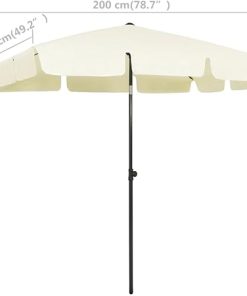 Beach Parasol Adjustable Tilt Durable Polyester Canopy Sand Yellow 79″ 2