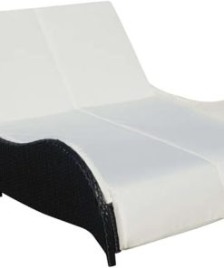 Black Poly Rattan Double Sun Lounger with Cushion and Armrests
