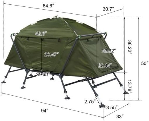 Collapsible Camping Tent with Integrated Cot, Spacious Design, Green, 84.6 * 34.5 * 49.2 inches - Image 2
