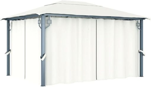 Elegant Cream Aluminum Gazebo with Curtains for Outdoor Gatherings