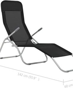 Black Textilene Folding Sun Loungers Set of 2 for Outdoor Relaxation 2