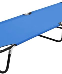 Blue Steel Folding Sun Lounger Comfortable Outdoor 1 Person