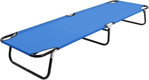 Blue Steel Folding Sun Lounger Comfortable Outdoor 1 Person