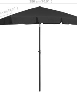 Durable Black Beach Parasol with Adjustable Tilt for Sun Protection 2