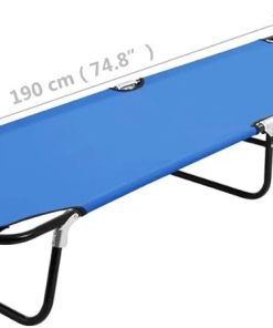 Blue Steel Folding Sun Lounger Comfortable Outdoor 1 Person 2
