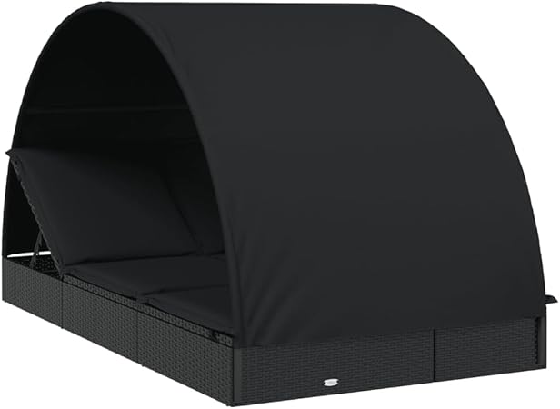 Comfortable 2-Person Sunbed with Adjustable Roof and Cushions in Black 2 Comfortable 2-Person Sunbed with Adjustable Roof and Cushions in Black - Image 2