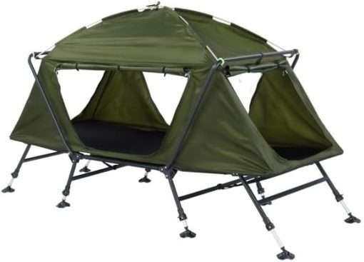 Collapsible Camping Tent with Integrated Cot, Spacious Design, Green, 84.6 * 34.5 * 49.2 inches