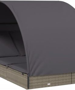2-Person Sunbed with Adjustable Roof for Outdoor Relaxation Gray 2