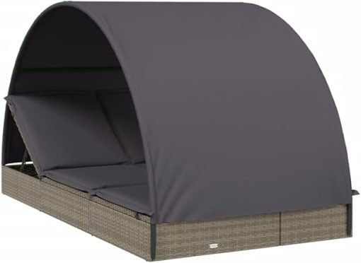 Adjustable 2-Person Sunbed with Cushions and Gray PE Rattan - Image 2
