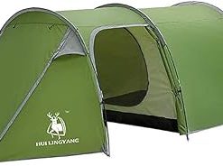 Double Tunnel Camping Tent for Backpacking and Fishing Green Size Free