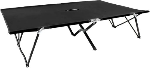2 Person Folding Sun Lounger Black Steel Comfortable Outdoor Chair