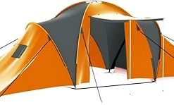 Family Camping Tent for 9 People Easy Setup Comfortable Gray Orange