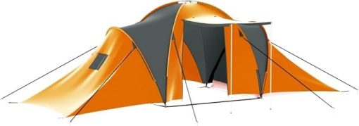 9 Person Camping Tent with 3 Compartments Easy Setup Gray Orange