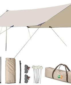 YUEWO 15x10FT 210D Waterproof Camping Tarp with Poles for Outdoor Use