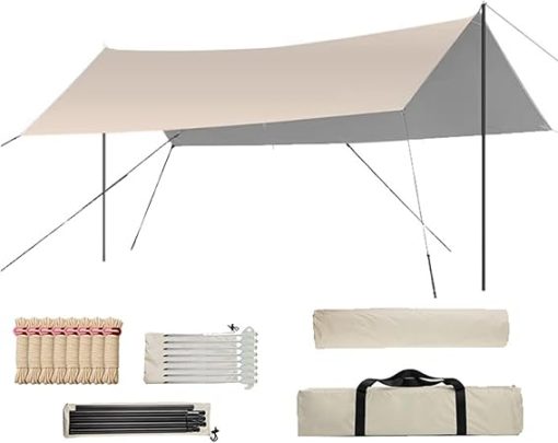 Camping Tarp Tent with Poles for Beach Picnic and Outdoor Activities