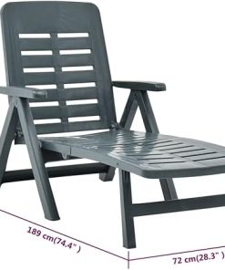 Folding Sun Lounger Plastic Green One Piece 23.2 Inch Armrest Height 2