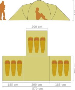 9 Person Camping Tent with 3 Compartments Easy Setup Gray Orange 2