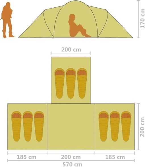 9 Person Camping Tent with 3 Compartments Easy Setup Gray Orange - Image 2