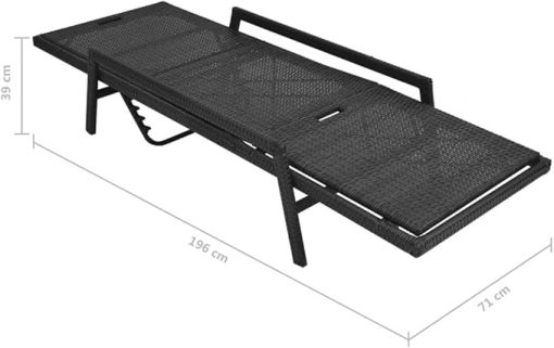 Poly Rattan Sun Lounger with Cushion Black Adjustable Backrest Height - Image 2