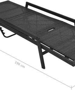 Sun Lounger with Cushion Poly Rattan Adjustable Backrest Black 2