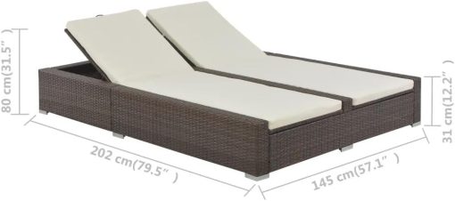 Brown Double Sun Lounger with 2 Inch Cushion Thickness in Poly Rattan - Image 2