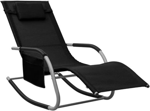 Textilene Black and Gray Sun Lounger with 19.3 Inch Armrest Height