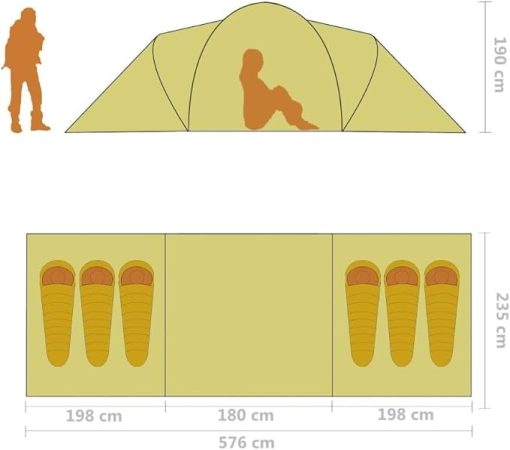 Camping Tent for 6 People Easy Setup 2 Compartments Blue Yellow - Image 2