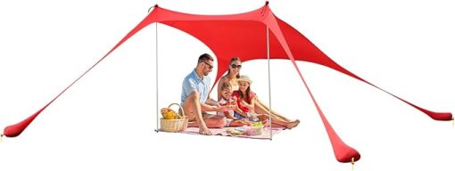 2 Meter Beach Elastic Sunshade Red Design for Outdoor Protection