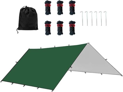 Multifunctional Camping Tent Tarp Waterproof Canopy with 6 Stakes and Ropes