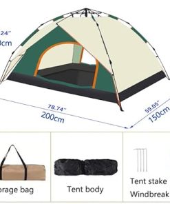 Spacious Portable Dome Camping Tent for 2-3 People in Dark Green Beige 2