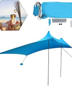 Sun Ninja Beach Tent with Sand Shovels and Poles for Outdoor Fun