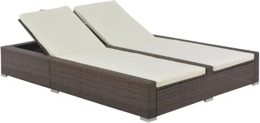 Brown Double Sun Lounger with 2 Inch Cushion Thickness in Poly Rattan