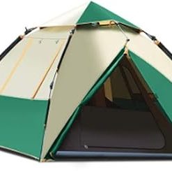 3-4 Person Wild Camping Outdoor Double-Layer Automatic Tents Mountaineering Beach Four Seasons Rainstorm Sun Tent (Color : Dark Green)
