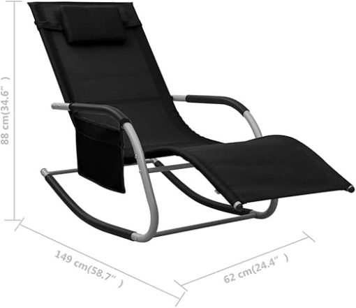Textilene Black and Gray Sun Lounger with 19.3 Inch Armrest Height - Image 2