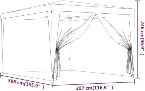 Sun Shelter with Party Tent, 4 Mesh Sidewalls, Heavy-Duty Iron Frame, Water-Resistant Roof, Blue, 9.8'x13.1' - Image 2