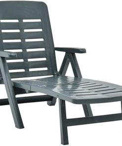 Folding Sun Lounger Plastic Green One Piece 23.2 Inch Armrest Height