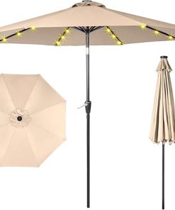 9FT Waterproof Folding Sunshade with Durable Iron Stand Beige
