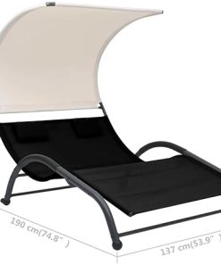 Black Double Sun Lounger with Canopy Textilene 1 Piece 310543 2
