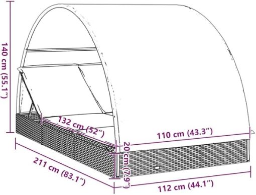 Adjustable 2-Person Sunbed with Round Roof Durable PE Rattan Frame - Image 2