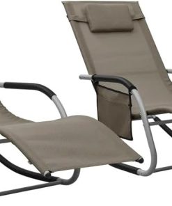 Sun Loungers 2pcs Textilene Taupe Gray 19.3 Inch Armrest Height
