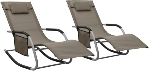 Sun Loungers Set of 2 Textilene Taupe Gray 19.3 Inch Armrest Height