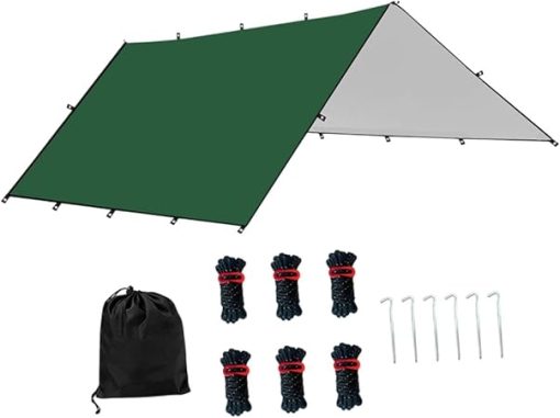 Waterproof Camping Tent Tarp with 6 Stakes and Ropes for Travel