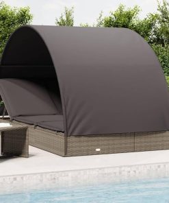 2-Person Sunbed with Adjustable Roof for Outdoor Relaxation Gray