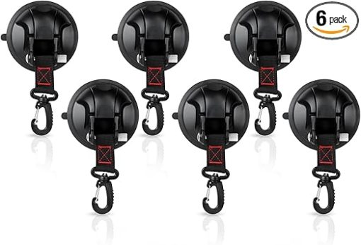 Vashly 6pc Heavy Duty Suction Cup Hooks for Shower, Car, Boat, Camping