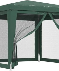 OKJHFD Party Tent with 4 Mesh Sidewalls Green 9.8’X9.8′ Hdpe 6.6′-Eave Height from The Ground 319228 2