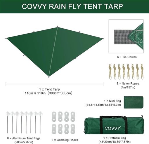 Portable Waterproof Rain Fly Hammock Tent Tarp for Camping and Hiking - Image 2