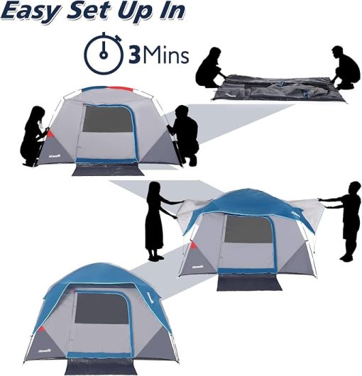 Easy Setup 4 Person Camping Tent for Outdoor Travel in Light Blue - Image 2