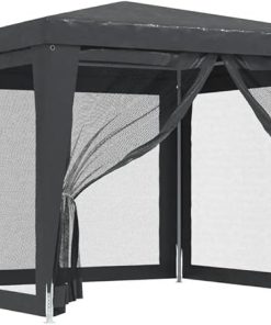 Party Tent with 4 Mesh Sidewalls Anthracite 9.8’X9.8′ Hdpe 6.6′-Eave Height from The Ground 319229 2